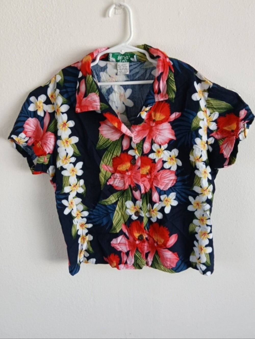 Two Palms Orchaed Blue Womens Floral Hawaiian Rayon Button-Up Shirt